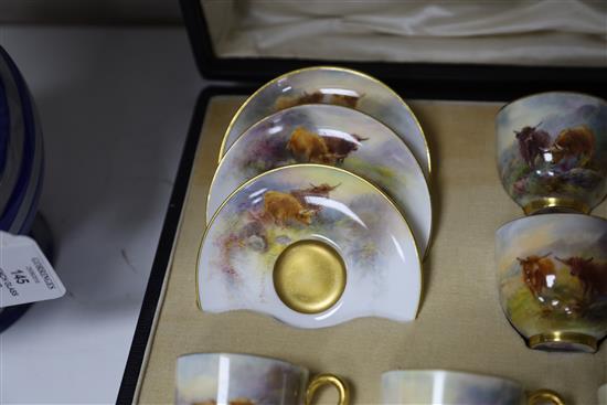 Harry Stinton for Royal Worcester - a cased coffee set for six settings, each cup 4.7cm high